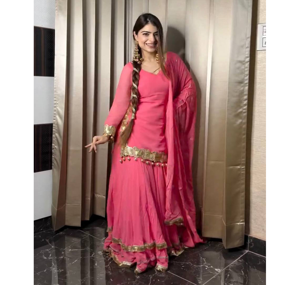 SHAFNUFAB Women's Georgette Ethnic Wear for WomenSemi StitchedSalwarSuit  SF251191