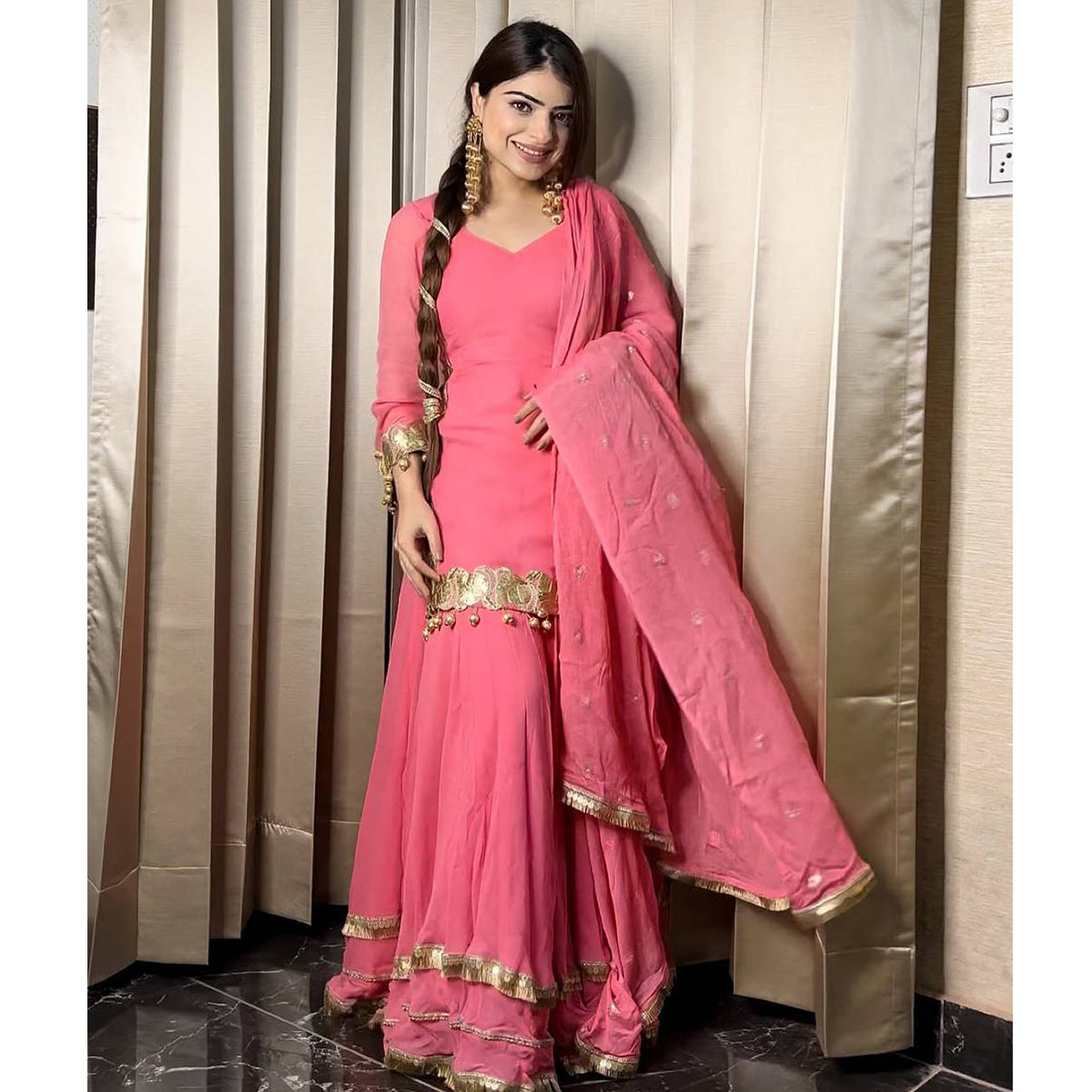 SHAFNUFAB Women's Georgette Ethnic Wear for WomenSemi StitchedSalwarSuit  SF251191