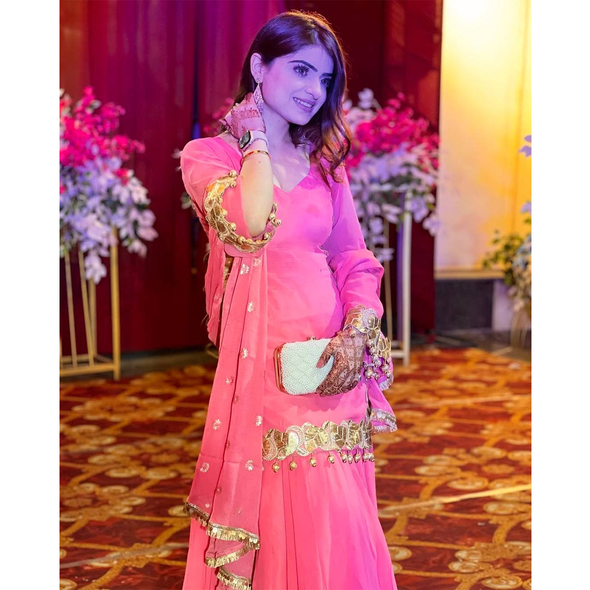 SHAFNUFAB Women's Georgette Ethnic Wear for WomenSemi StitchedSalwarSuit  SF251191