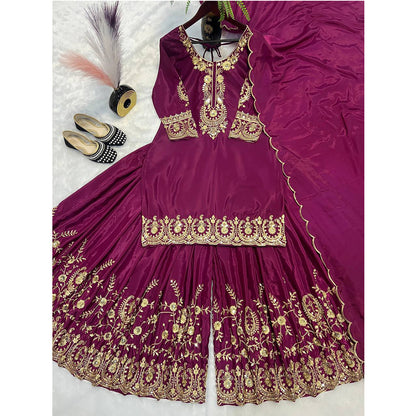 SHAFNUFAB WOMEN'S Art Silk Stiched Suit (SF251193-M SIZE Purple Medium )