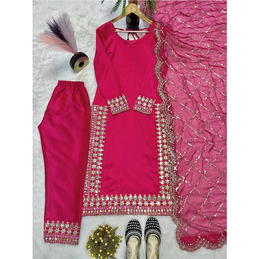 SHAFNUFAB WOMEN'S Art Silk Stiched Suit (SF251196-M SIZE Red Medium )
