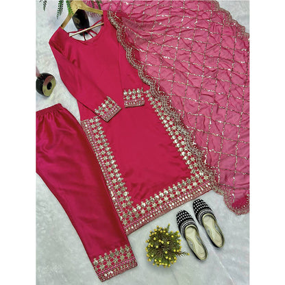 SHAFNUFAB WOMEN'S Art Silk Stiched Suit (SF251196-M SIZE Red Medium )