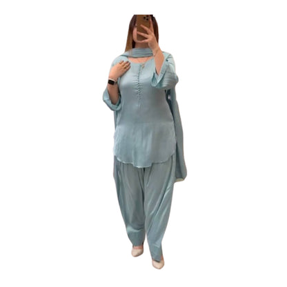 SHAFNUFAB WOMEN'S Art Silk Stiched Suit (SF251197-M SIZE Grey Medium )