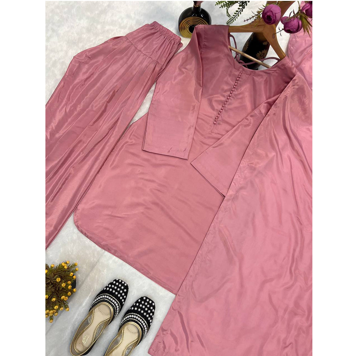 SHAFNUFAB WOMEN'S Art Silk Stiched Suit (SF251199-M SIZE Pink Medium )