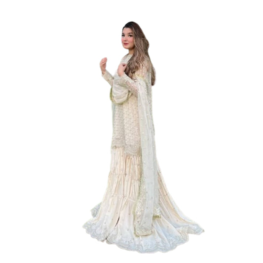 SHAFNUFAB WOMEN'S Art Silk Stiched Suit (SF251201-M SIZE Beige Medium )