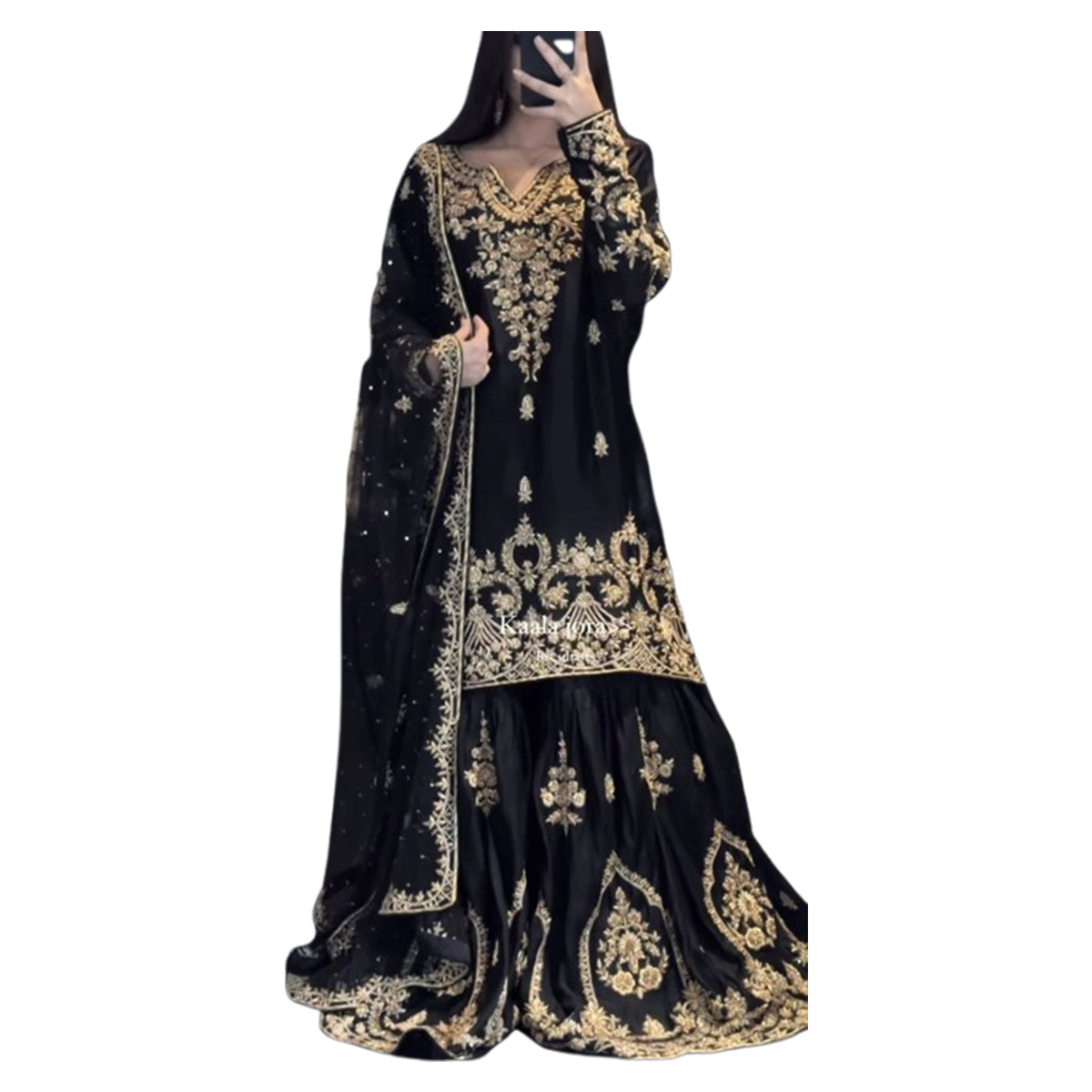 SHAFNUFAB WOMEN'S Art Silk Stiched Suit (SF251202-M SIZE Black Medium )