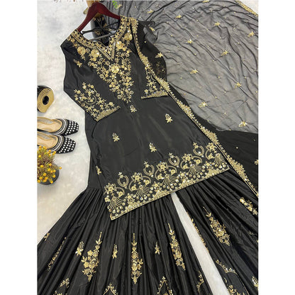 SHAFNUFAB WOMEN'S Art Silk Stiched Suit (SF251202-M SIZE Black Medium )