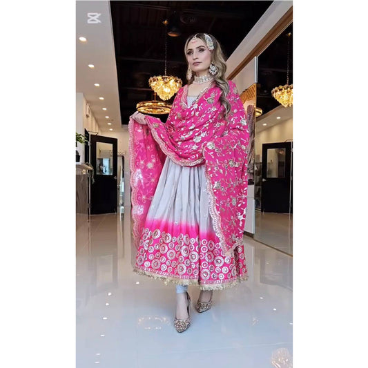 SHAFNUFAB Women's Georgette Ethnic Wear for WomenSemi StitchedSalwarSuit  SF251204