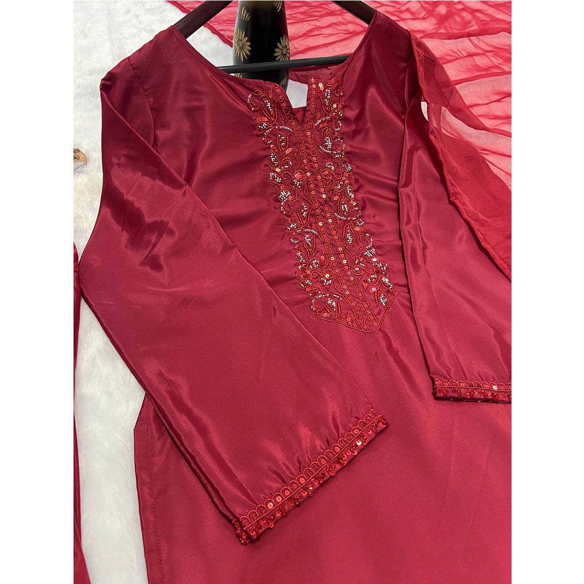 SHAFNUFAB Women's Georgette Ethnic Wear for WomenSemi StitchedSalwarSuit  SF251205