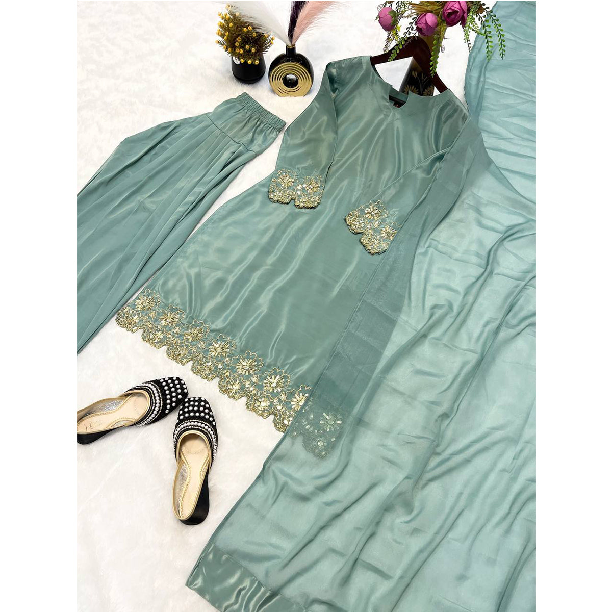SHAFNUFAB Women's Georgette Ethnic Wear for WomenSemi StitchedSalwarSuit  SF251207