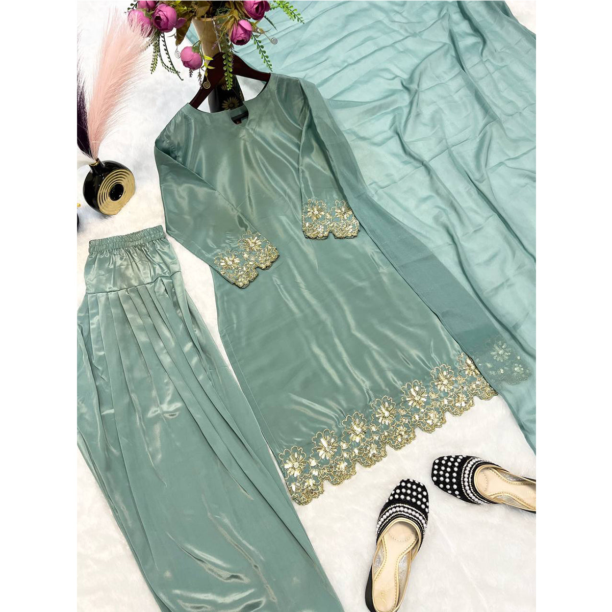 SHAFNUFAB Women's Georgette Ethnic Wear for WomenSemi StitchedSalwarSuit  SF251207