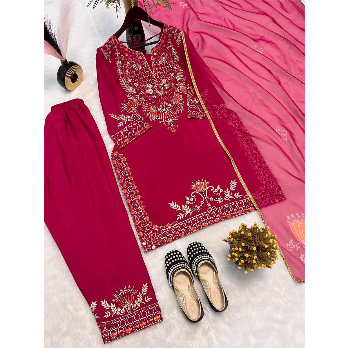 SHAFNUFAB Women's Georgette Ethnic Wear for WomenSemi StitchedSalwarSuit  SF251213