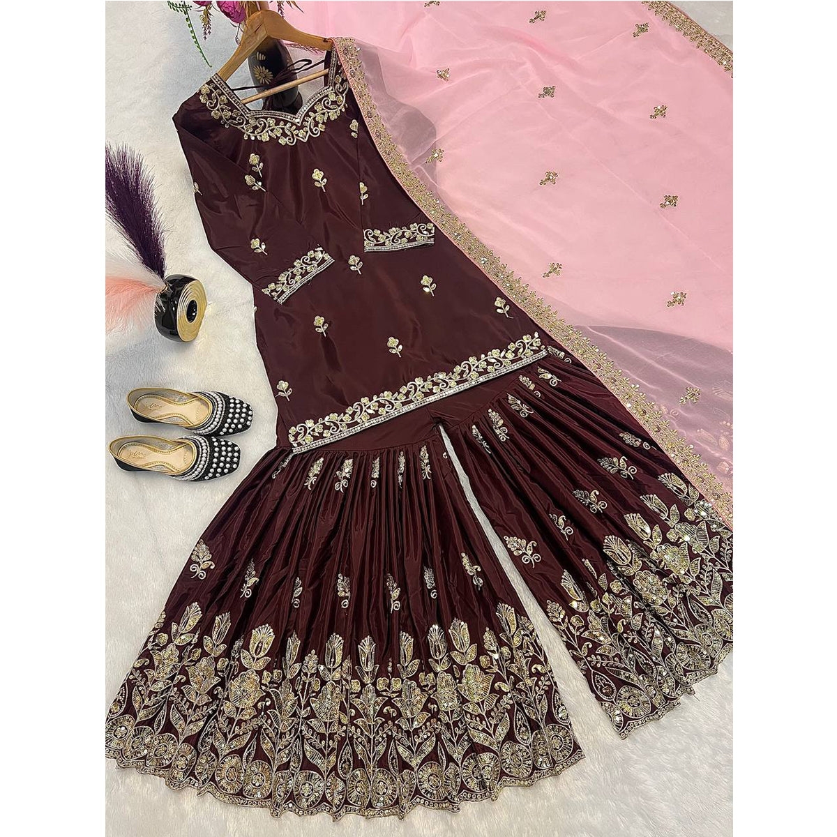 SHAFNUFAB Women's Georgette Ethnic Wear for WomenSemi StitchedSalwarSuit  SF251218