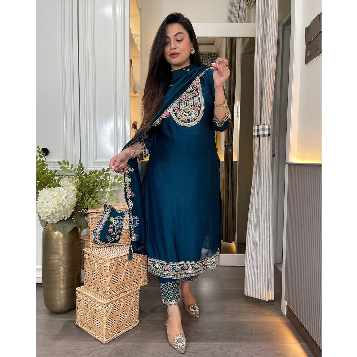 SHAFNUFAB Women's Georgette Ethnic Wear for WomenSemi StitchedSalwarSuit  SF251221