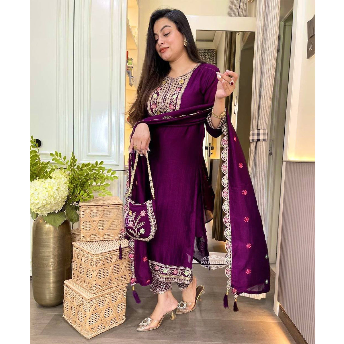 SHAFNUFAB Women's Georgette Ethnic Wear for WomenSemi StitchedSalwarSuit  SF251222