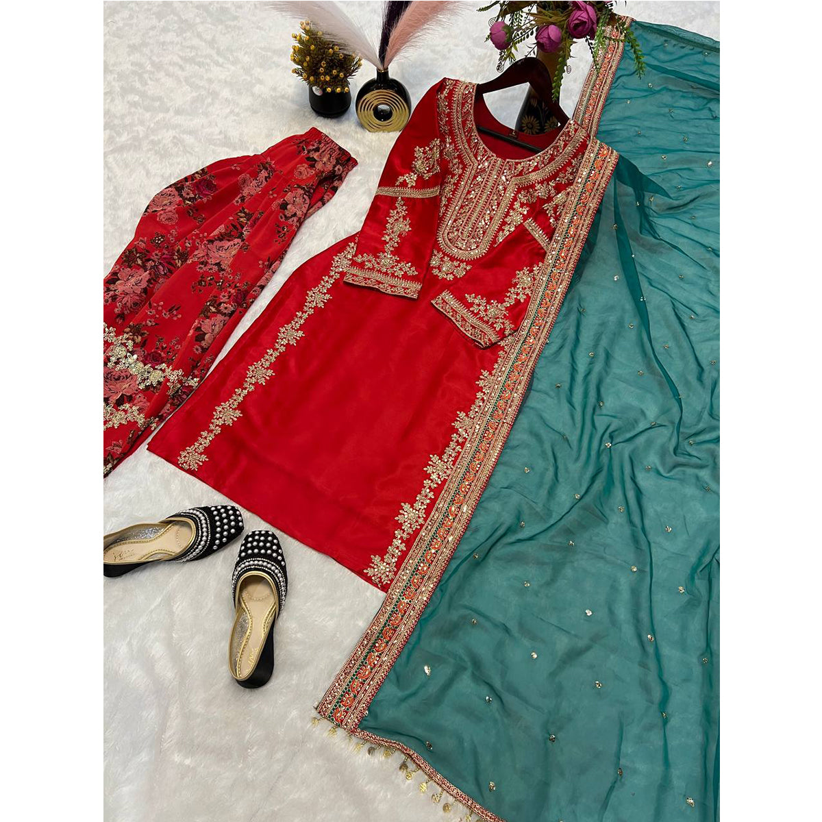 SHAFNUFAB Women's Georgette Ethnic Wear for WomenSemi StitchedSalwarSuit  SF251223