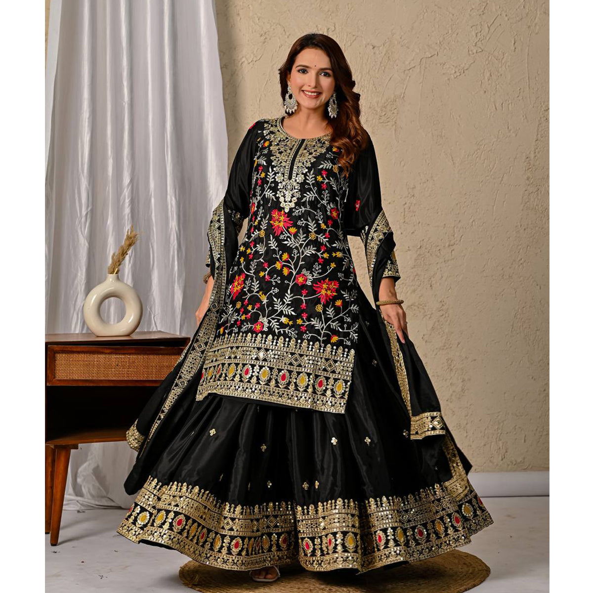 SHAFNUFAB Women's Georgette Ethnic Wear for WomenSemi StitchedSalwarSuit  SF251228