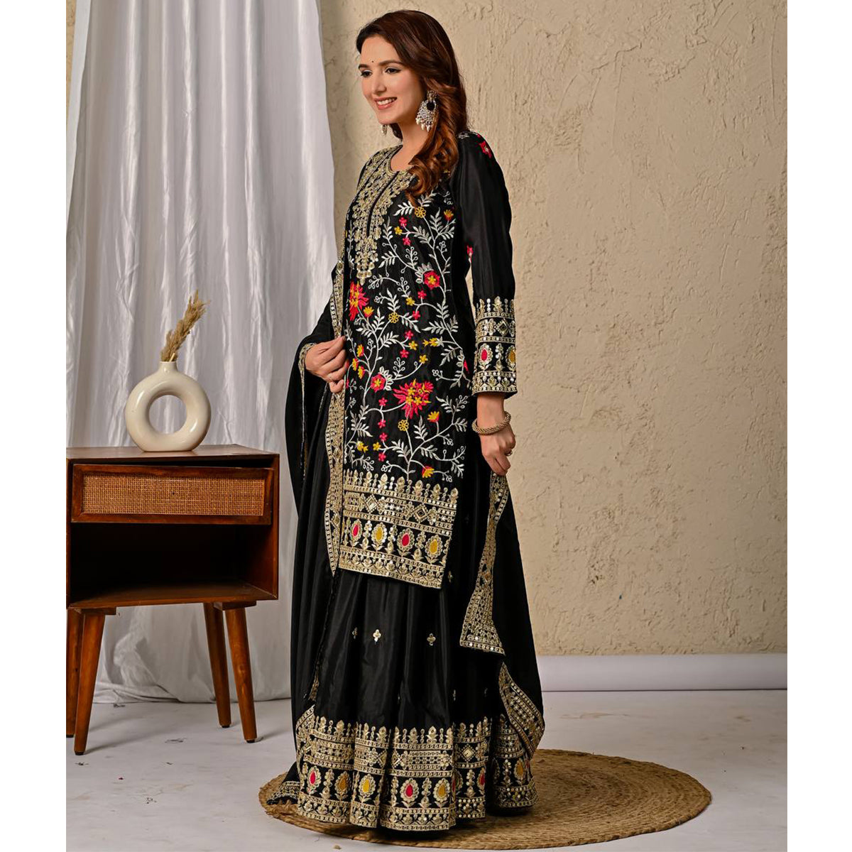 SHAFNUFAB Women's Georgette Ethnic Wear for WomenSemi StitchedSalwarSuit  SF251228