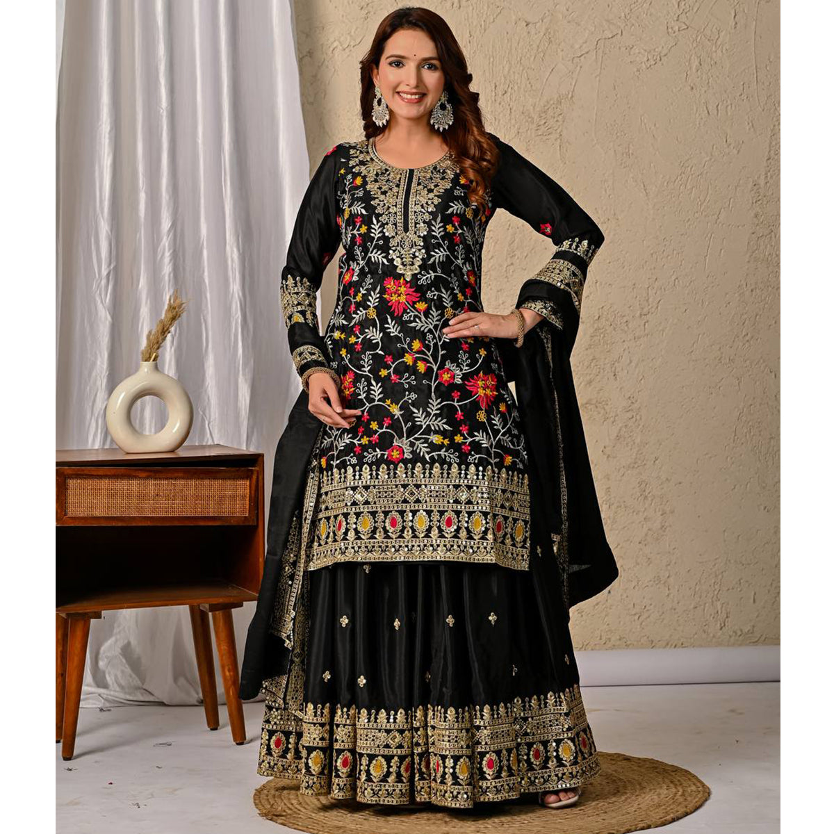 SHAFNUFAB Women's Georgette Ethnic Wear for WomenSemi StitchedSalwarSuit  SF251228
