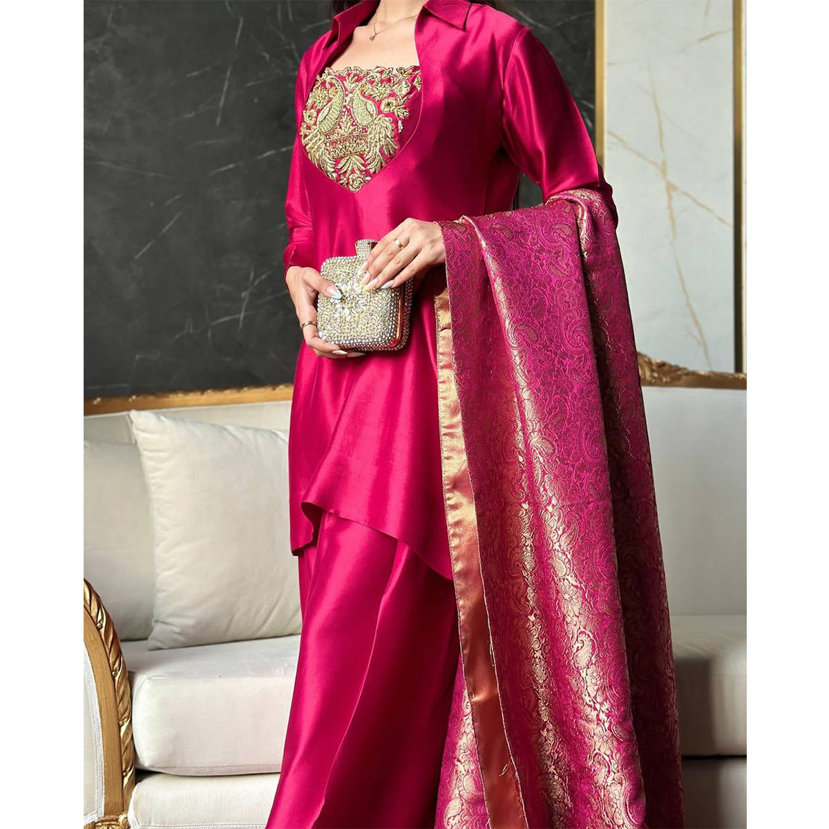 SHAFNUFAB Women's Georgette Ethnic Wear for WomenSemi StitchedSalwarSuit  SF251234