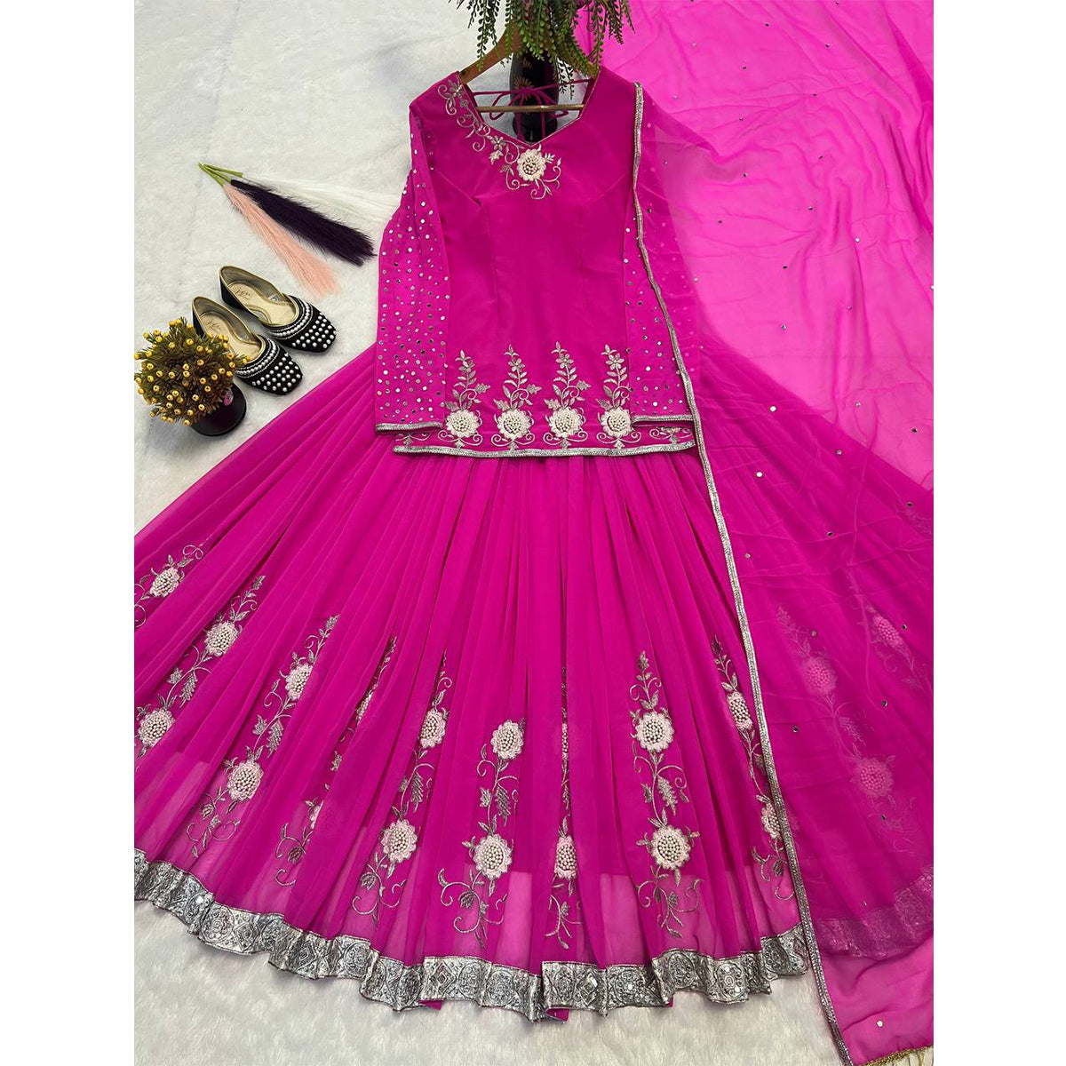 SHAFNUFAB Women's Georgette Ethnic Wear for WomenSemi StitchedSalwarSuit  SF251240