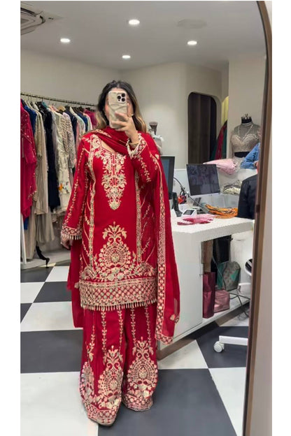 SHAFNUFAB Women's Georgette Ethnic Wear for WomenSemi StitchedSalwarSuit  SF251242