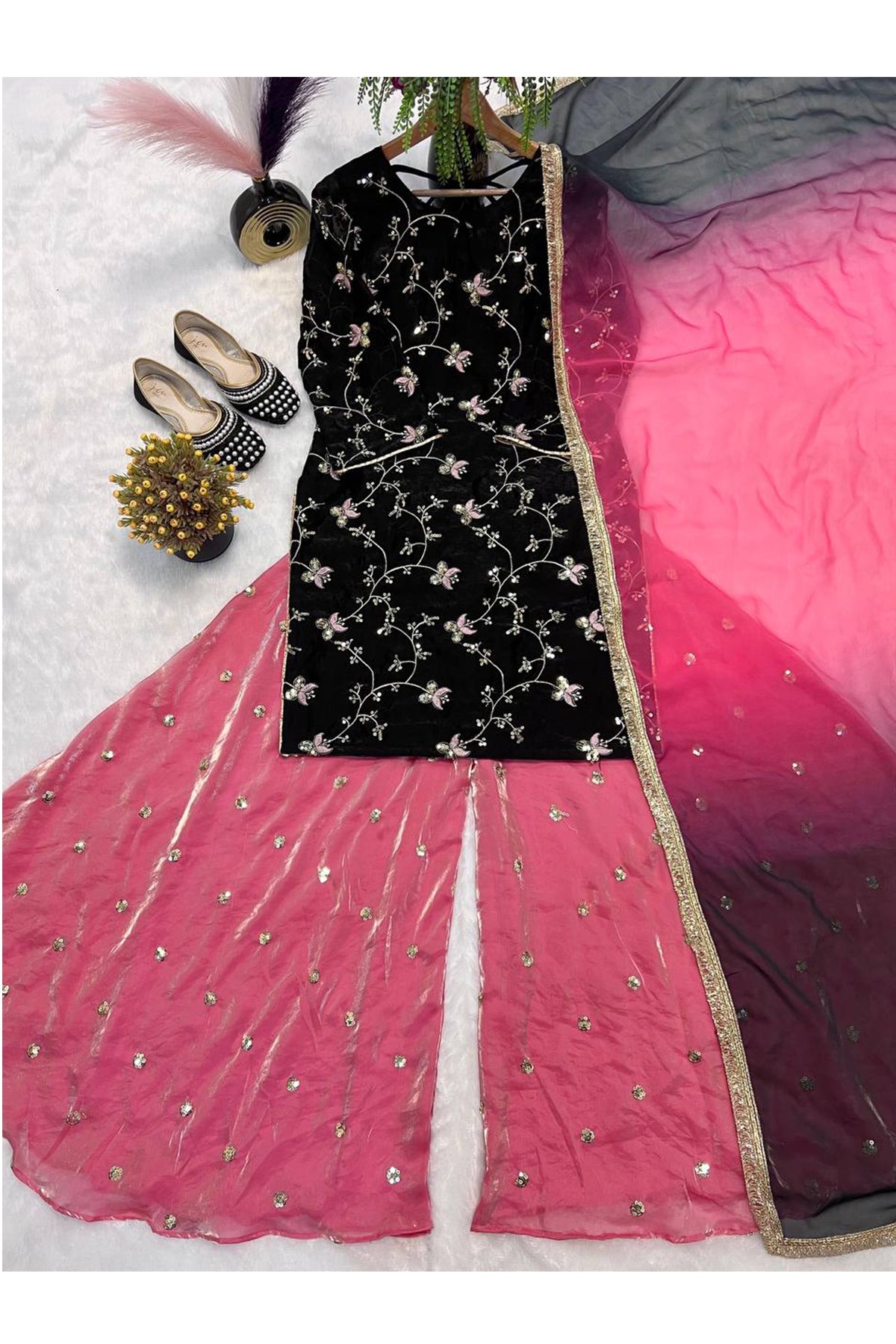 SHAFNUFAB Women's Georgette Ethnic Wear for WomenSemi StitchedSalwarSuit  SF251250