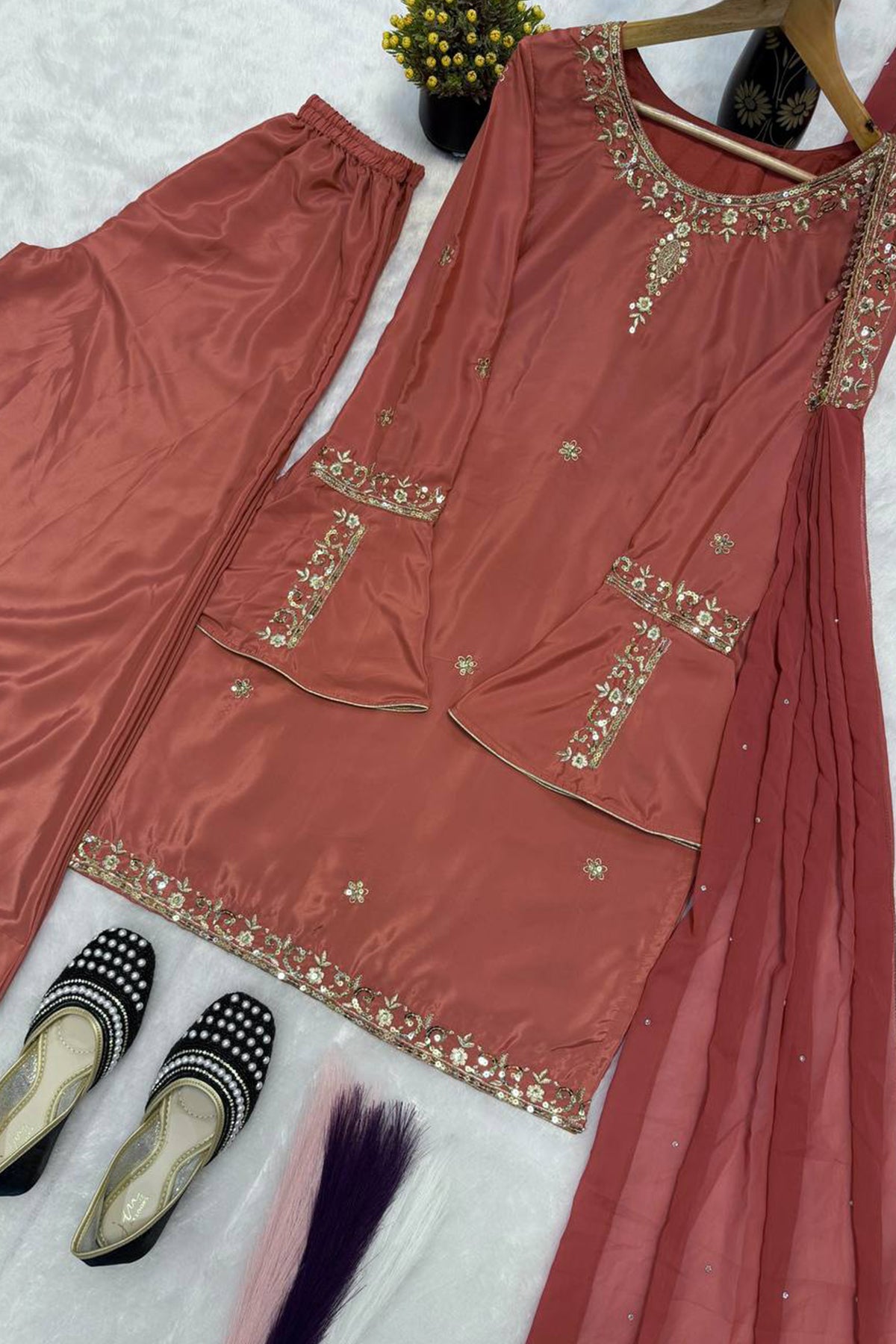 SHAFNUFAB Women's Georgette Ethnic Wear for WomenSemi StitchedSalwarSuit  SF251286