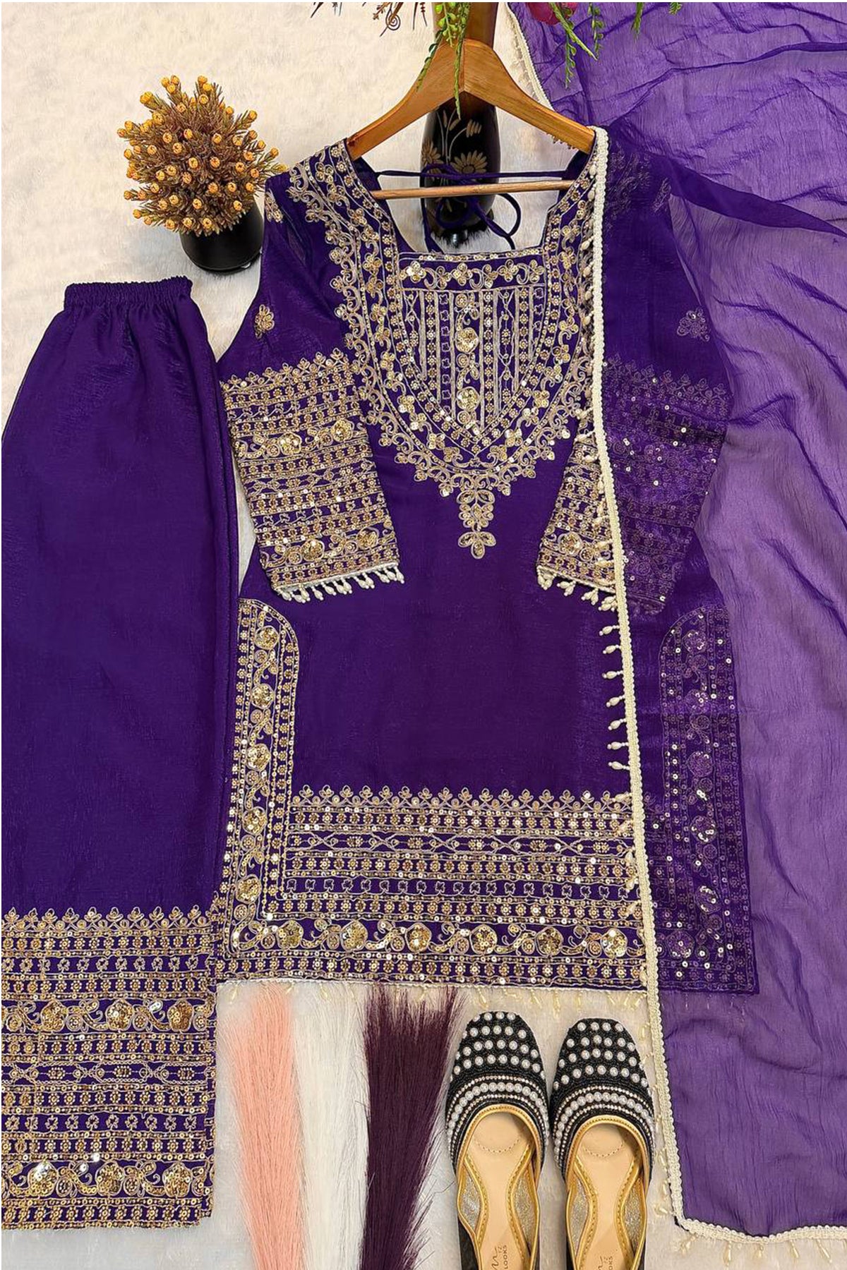 SHAFNUFAB Women's Georgette Ethnic Wear for WomenSemi StitchedSalwarSuit  SF251290