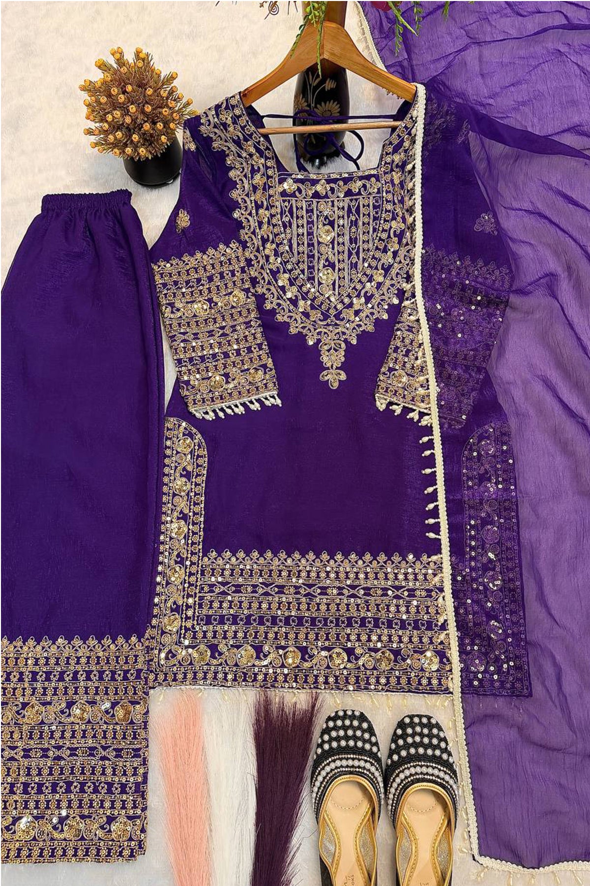 SHAFNUFAB Women's Georgette Ethnic Wear for WomenSemi StitchedSalwarSuit  SF251290