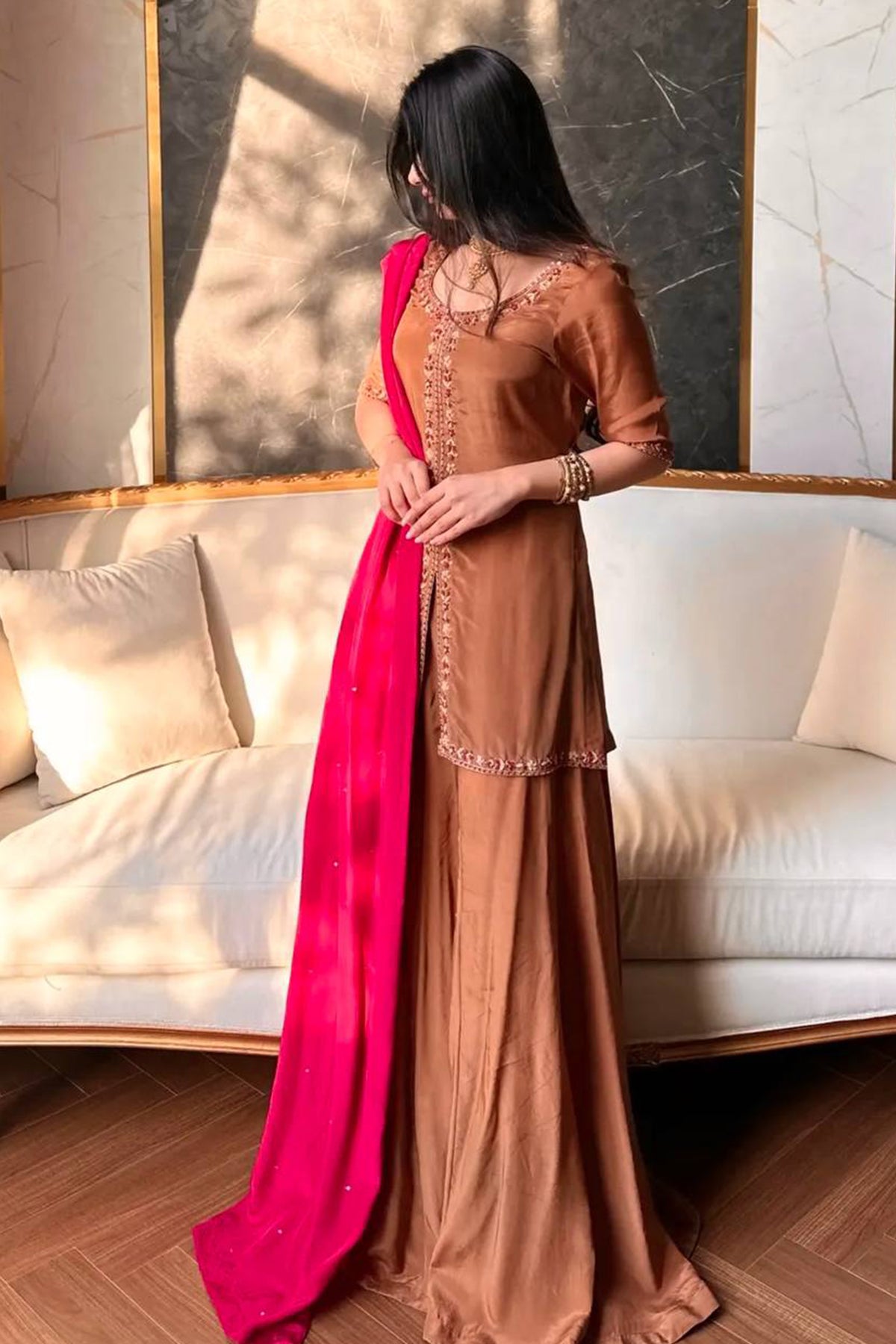 SHAFNUFAB Women's Georgette Ethnic Wear for WomenSemi StitchedSalwarSuit  SF251295