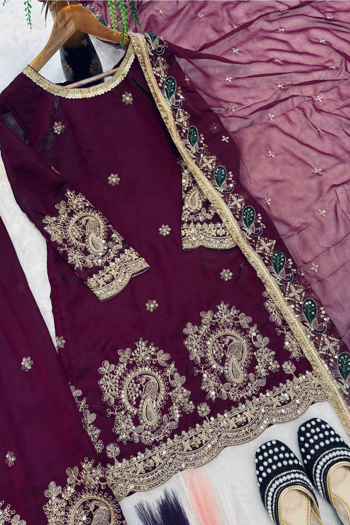SHAFNUFAB Women's Georgette Ethnic Wear for WomenSemi StitchedSalwarSuit  SF251305