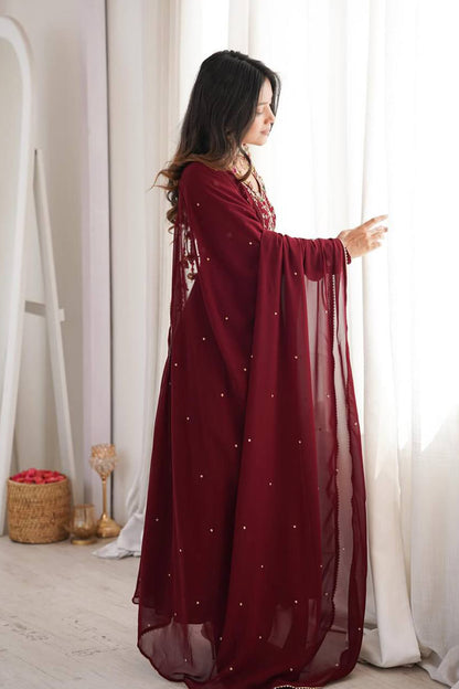 SHAFNUFAB Women's Georgette Ethnic Wear for WomenSemi StitchedSalwarSuit  SF251310
