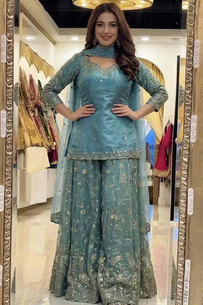SHAFNUFAB Women's Georgette Ethnic Wear for WomenSemi StitchedSalwarSuit  SF251319