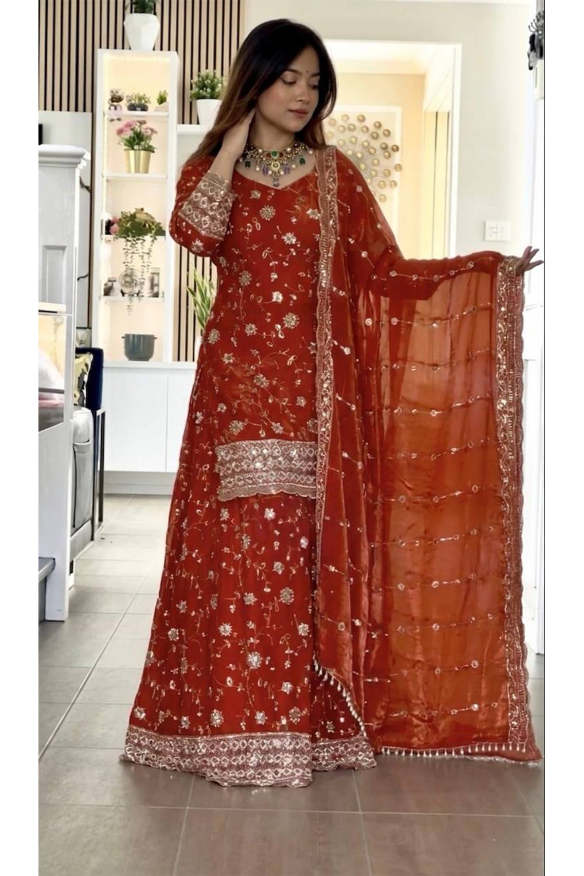 SHAFNUFAB Women's Georgette Ethnic Wear for WomenSemi StitchedSalwarSuit  SF251323