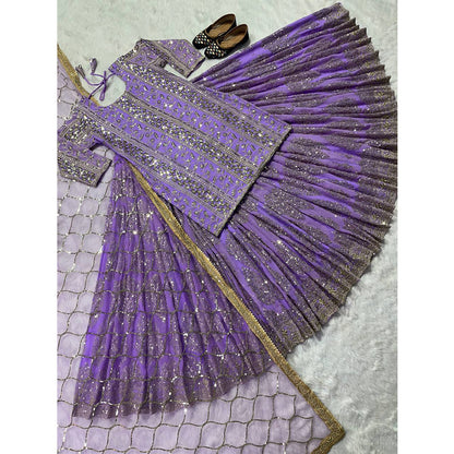 SHAFNUFAB WOMEN'S Georgette Stiched Suit (SF25145 Purple Free-Size )