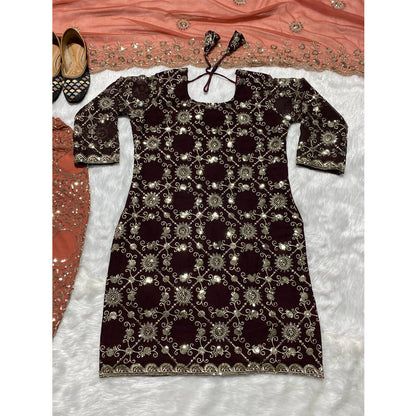 SHAFNUFAB WOMEN'S Georgette Stiched Suit (SF25158 Black Free-Size )