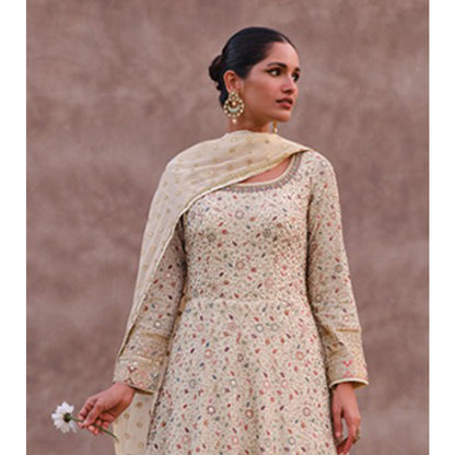 Shafnufab Women's Georgette Semi Stitched Pakistani Suit And Anarkali Suit  In  White  Colour SF271108