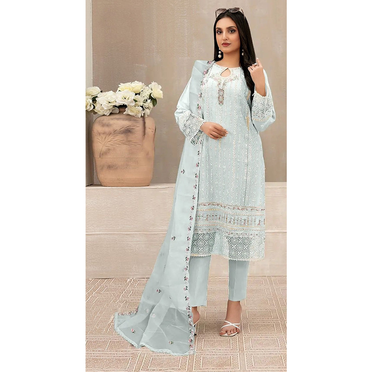 SHAFNUFAB Women's Georgette Ethnic Wear for WomenSemi StitchedSalwarSuit  SF271119