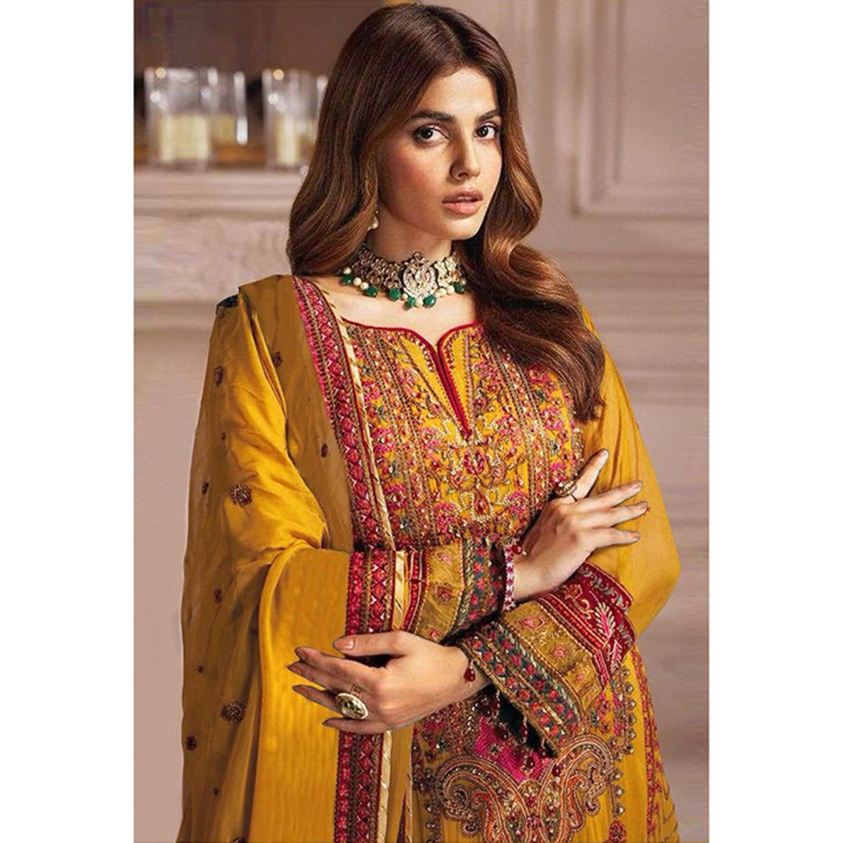 SHAFNUFAB Women's Georgette Ethnic Wear for WomenSemi StitchedSalwarSuit  SF27111