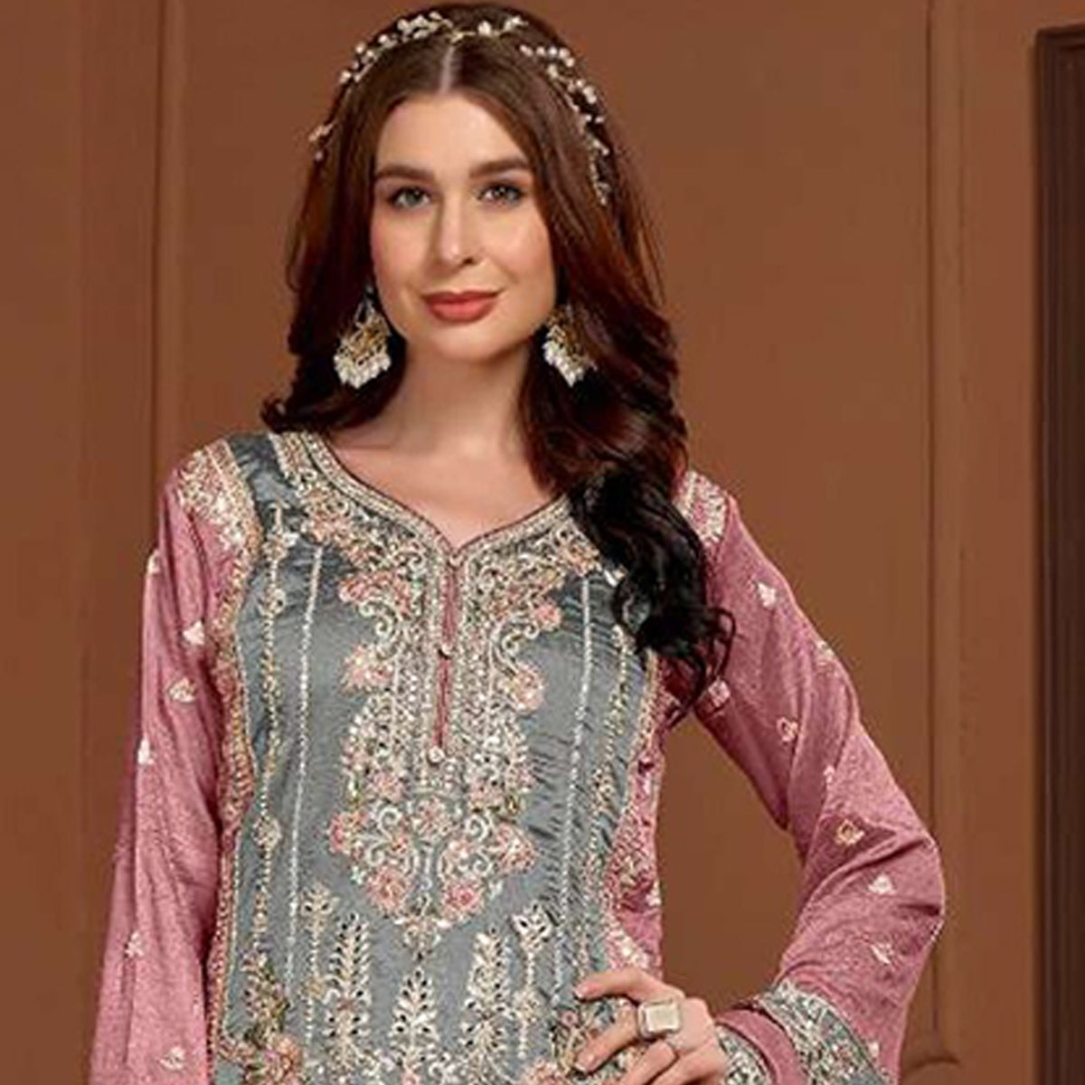 SHAFNUFAB Women's Georgette Ethnic Wear for WomenSemi StitchedSalwarSuit   SF271139