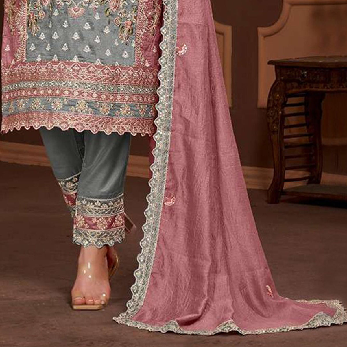SHAFNUFAB Women's Georgette Ethnic Wear for WomenSemi StitchedSalwarSuit   SF271139