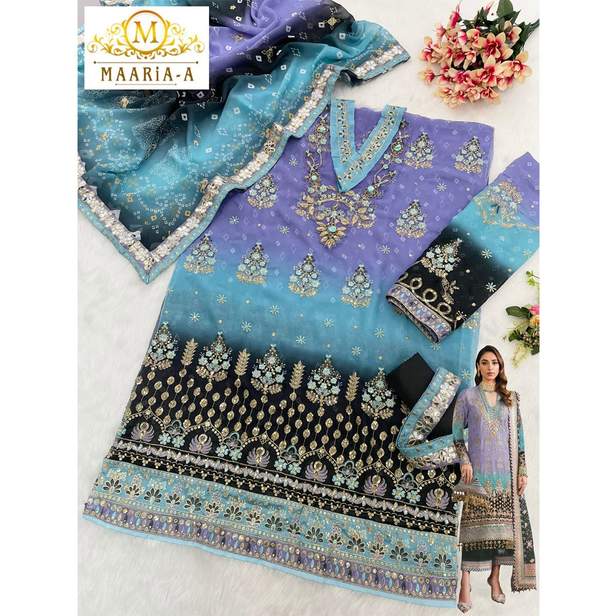 SHAFNUFAB Women's Georgette Ethnic Wear for WomenSemi StitchedSalwarSuit    SF271142