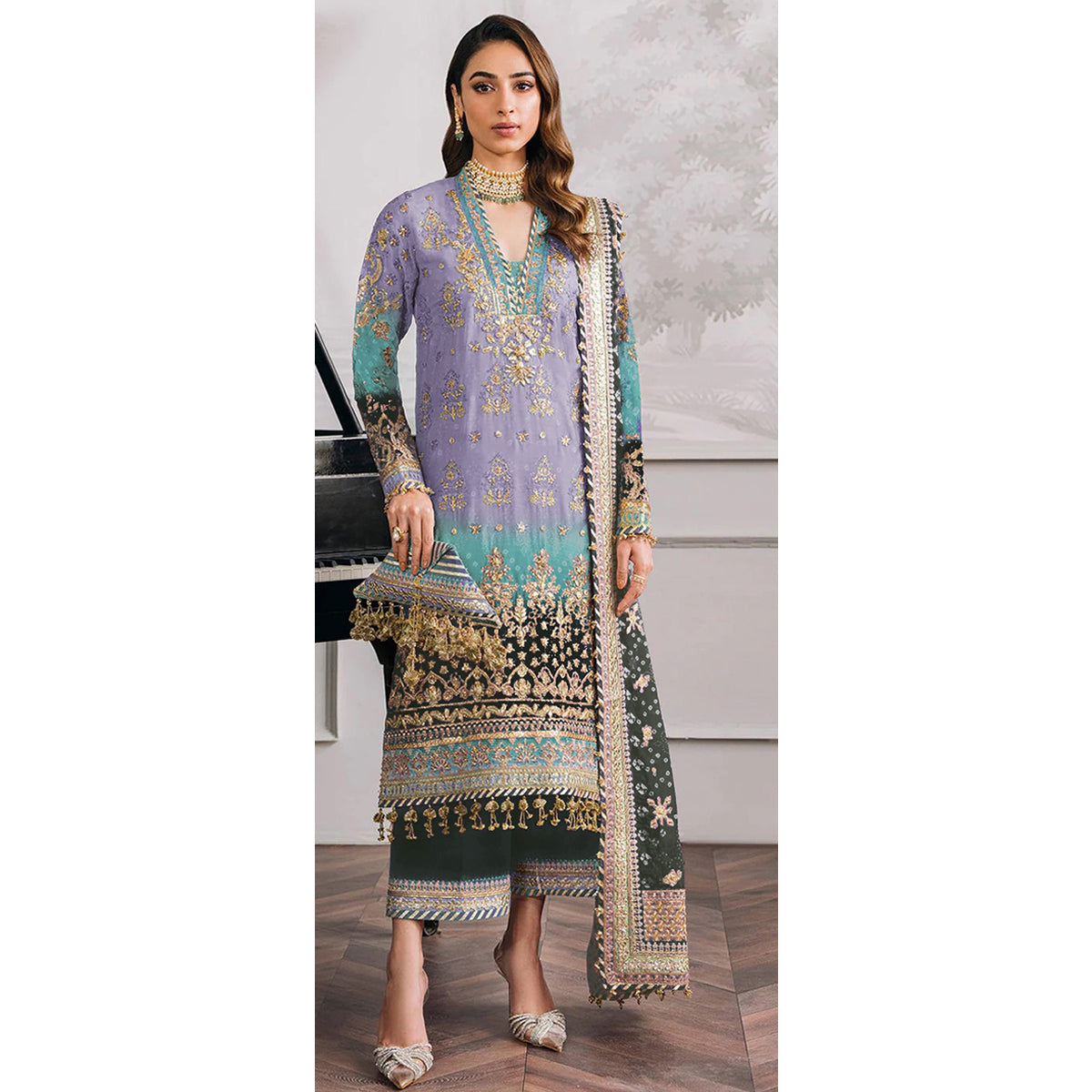 SHAFNUFAB Women's Georgette Ethnic Wear for WomenSemi StitchedSalwarSuit    SF271142