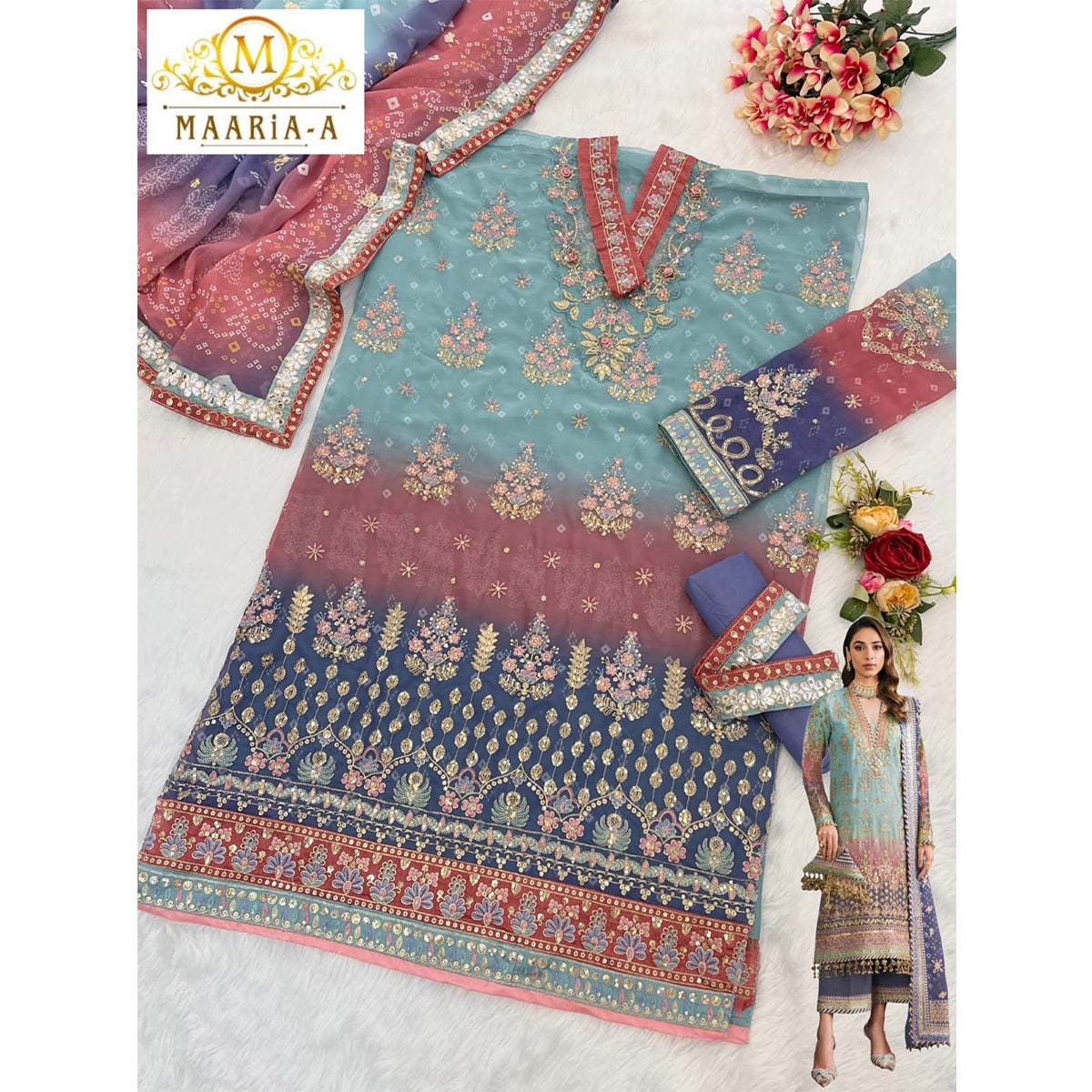 SHAFNUFAB Women's Georgette Ethnic Wear for WomenSemi StitchedSalwarSuit    SF271144