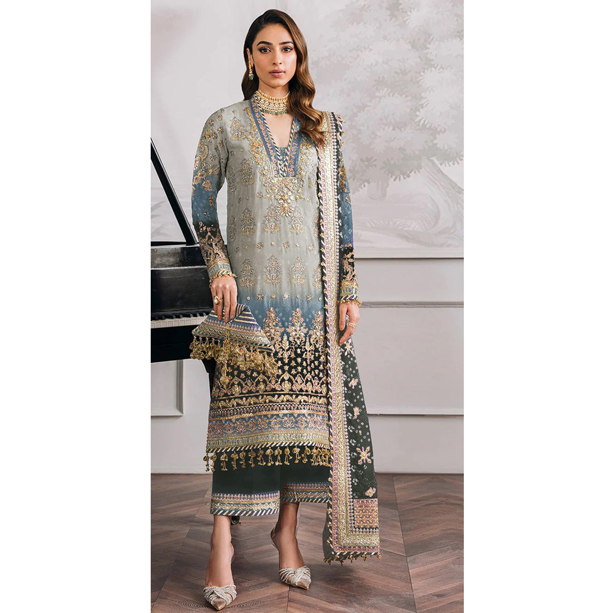 SHAFNUFAB Women's Georgette Ethnic Wear for WomenSemi StitchedSalwarSuit    SF271145