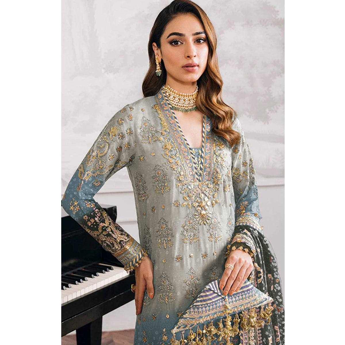 SHAFNUFAB Women's Georgette Ethnic Wear for WomenSemi StitchedSalwarSuit    SF271145