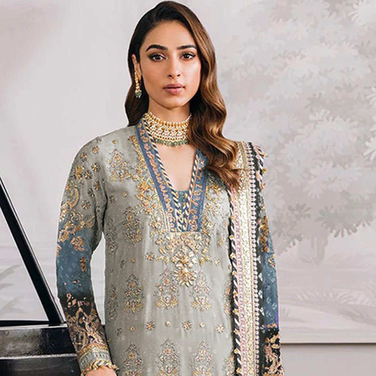 SHAFNUFAB Women's Georgette Ethnic Wear for WomenSemi StitchedSalwarSuit    SF271145