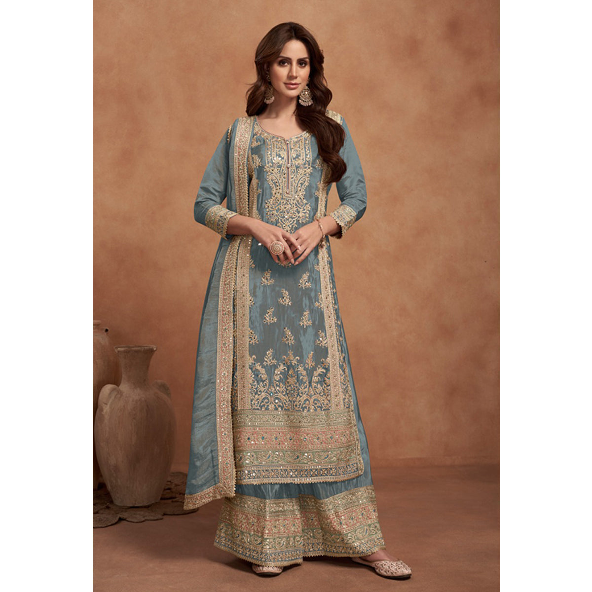 SHAFNUFAB Women's Georgette Ethnic Wear for WomenSemi StitchedSalwarSuit    SF271146