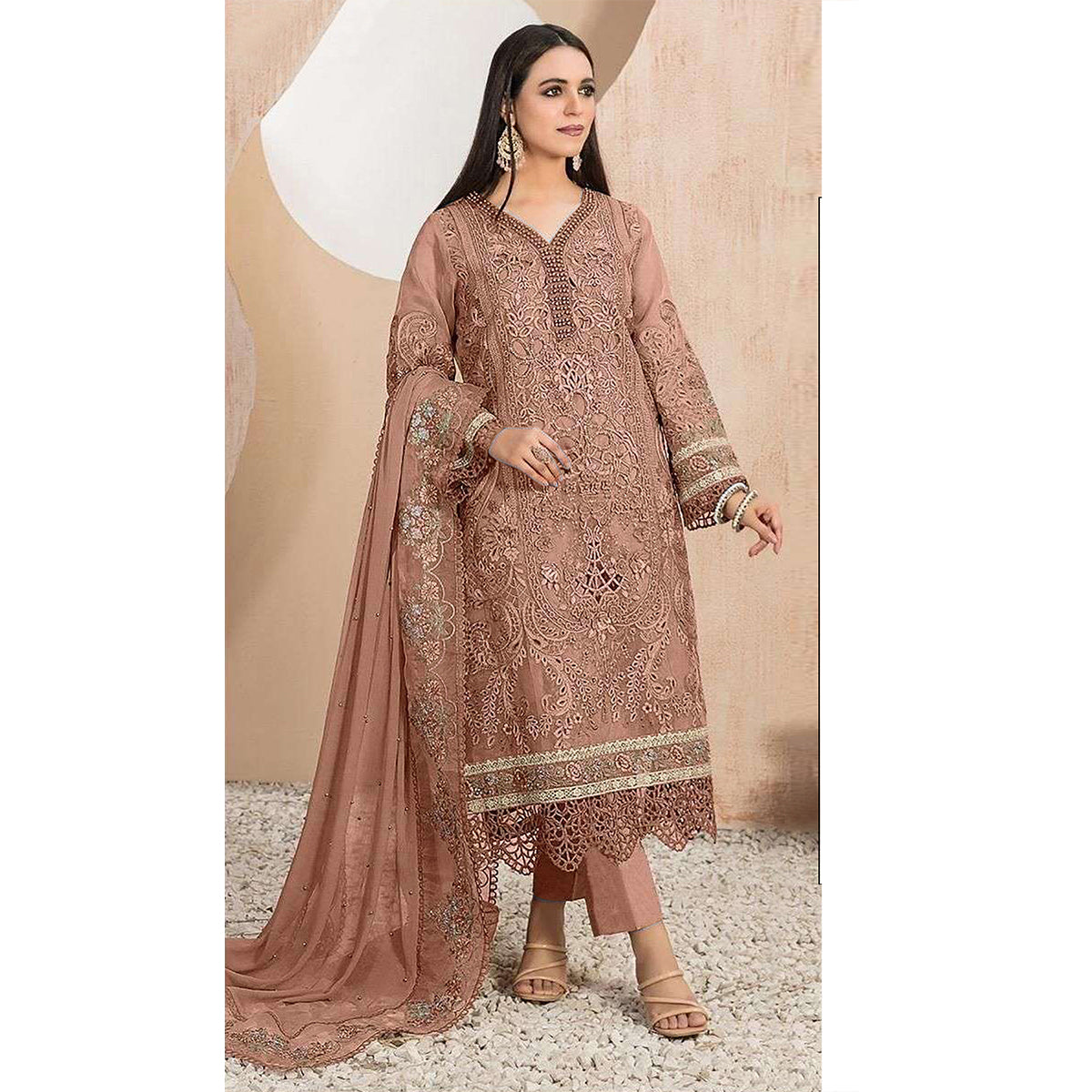 SHAFNUFAB Women's Georgette Ethnic Wear for WomenSemi StitchedSalwarSuit   SF271166